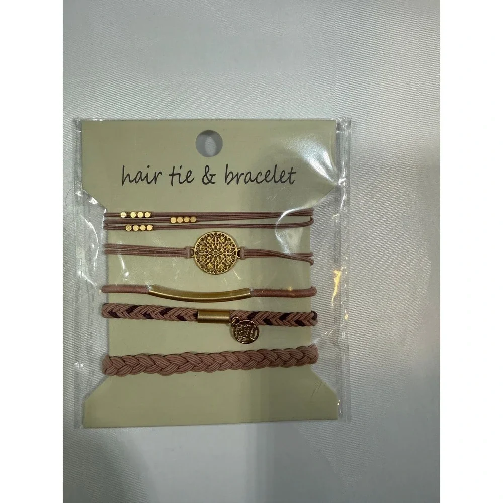 New hair ties/bracelet set of five pink